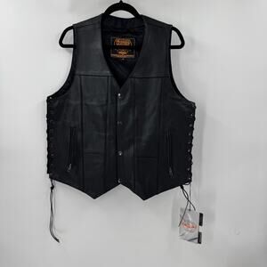 NWT MILWAUKEE SH1391 BLACK LEATHER 10 POCKET MOTORCYCLE RIDER VEST